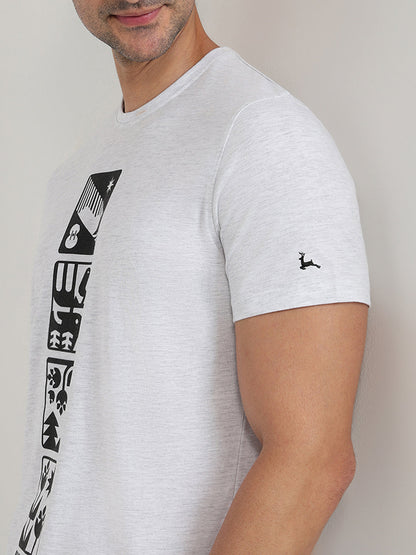 Parx Men Grey Graphic Regular Fit Cotton Half Sleeve Round Neck Collar T-Shirt