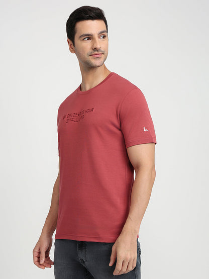 Parx Men Red Graphic Regular Fit Cotton Half Sleeve Round Neck Collar T-Shirt