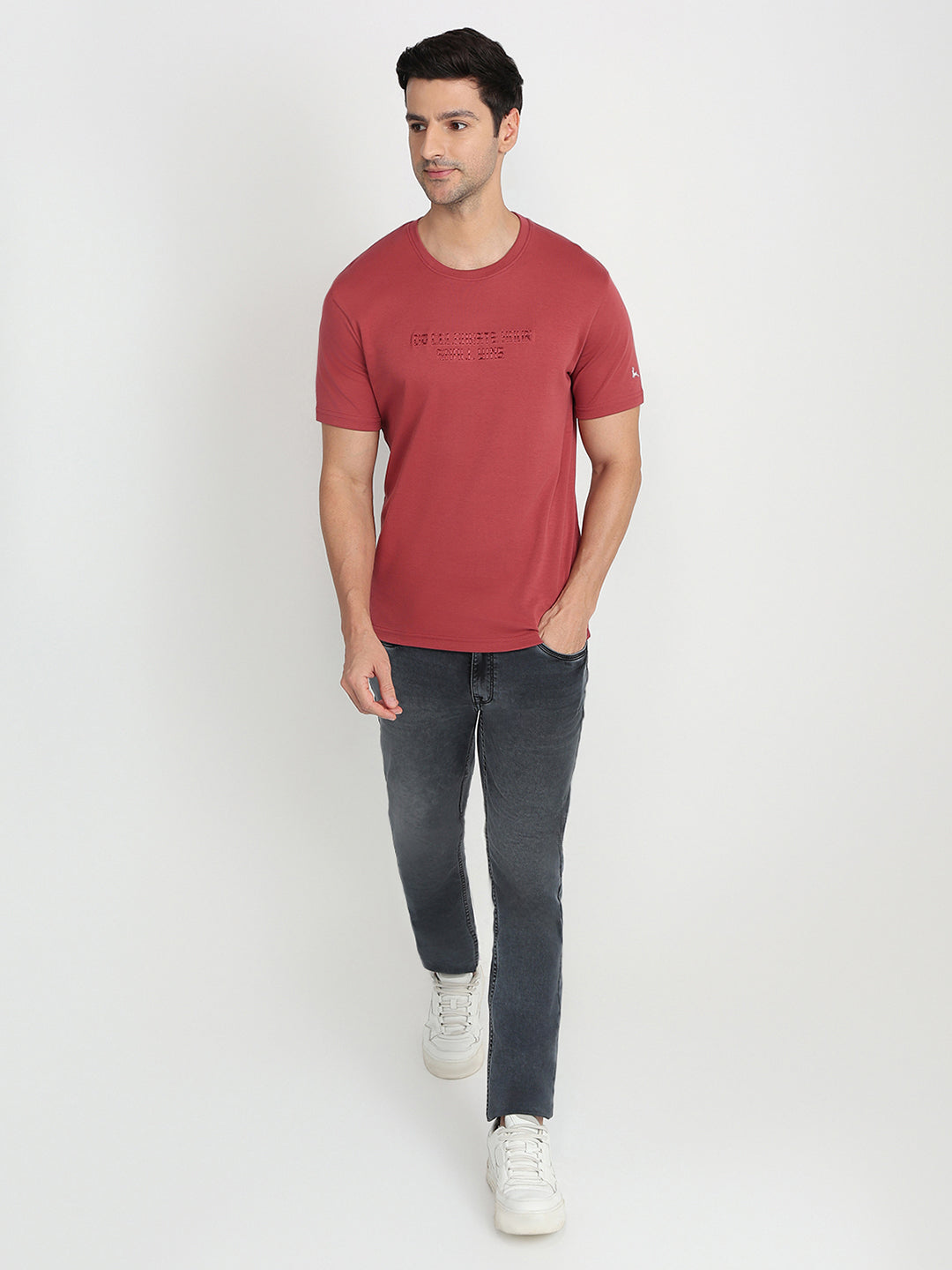 Parx Men Red Graphic Regular Fit Cotton Half Sleeve Round Neck Collar T-Shirt