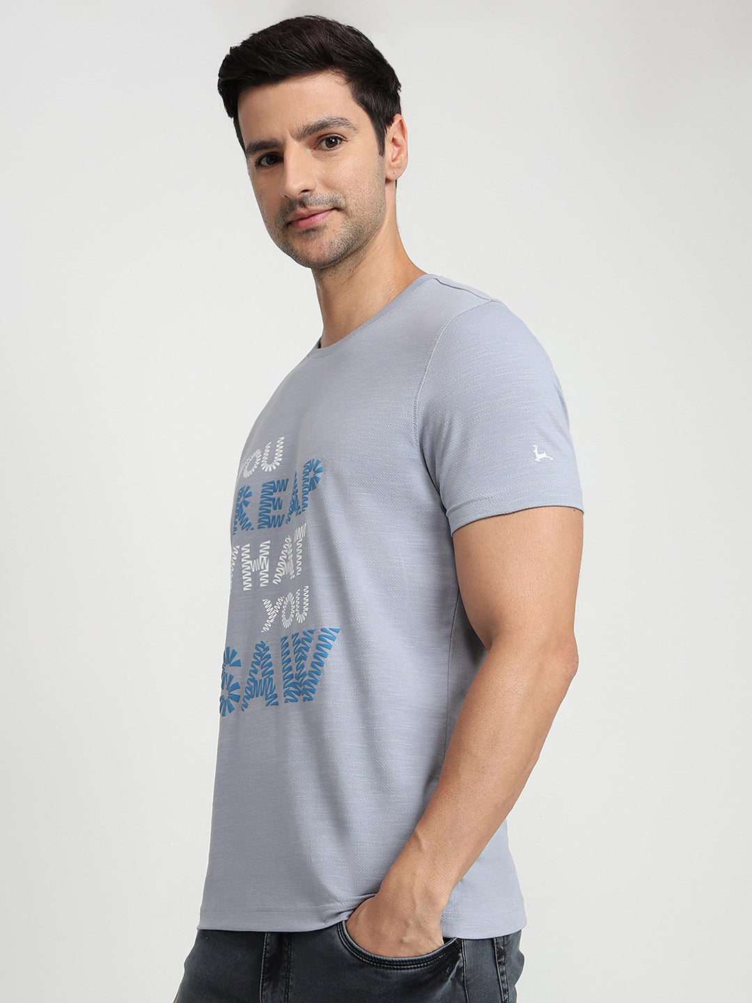 Parx Men Grey Graphic Regular Fit Cotton Half Sleeve Round Neck Collar T-Shirt