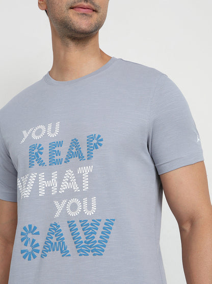 Parx Men Grey Graphic Regular Fit Cotton Half Sleeve Round Neck Collar T-Shirt