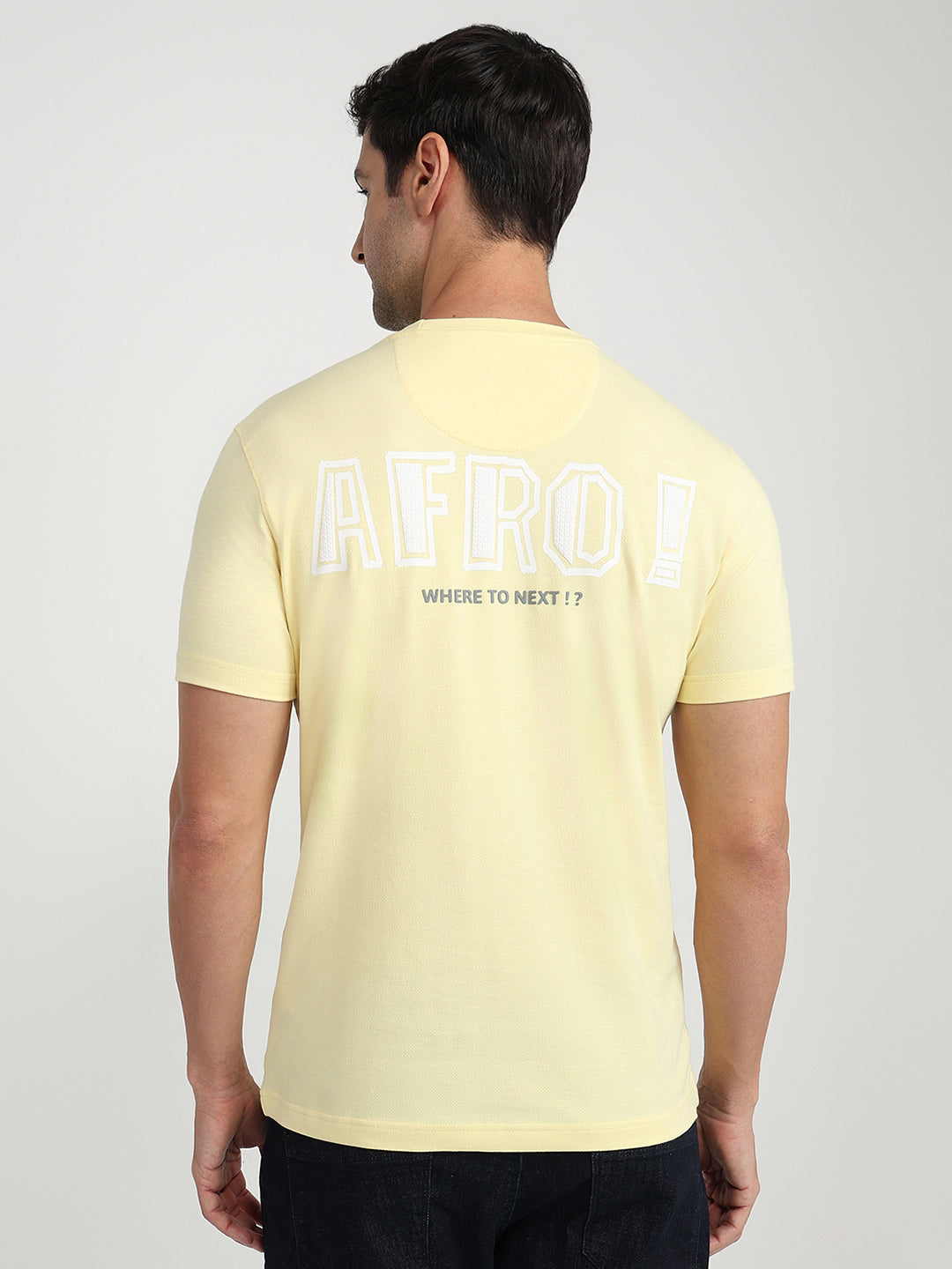 Parx Men Yellow Graphic Regular Fit Cotton Half Sleeve Round Neck Collar T-Shirt