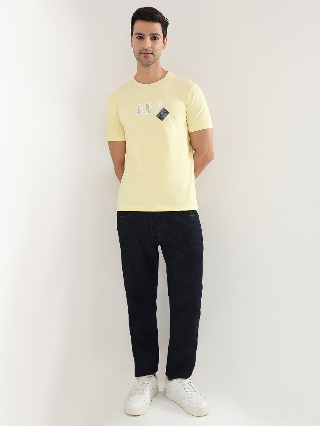 Parx Men Yellow Graphic Regular Fit Cotton Half Sleeve Round Neck Collar T-Shirt