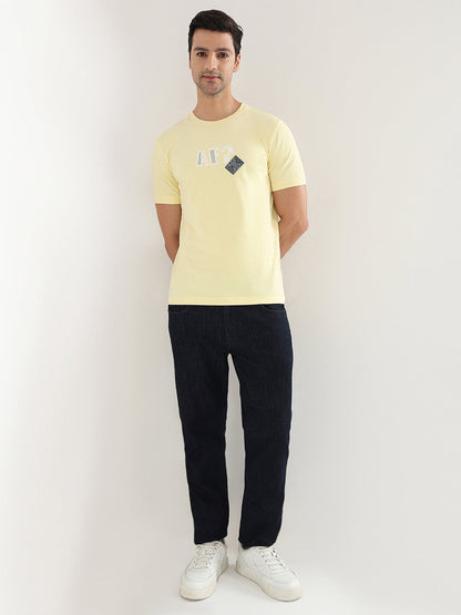 Parx Men Yellow Graphic Regular Fit Cotton Half Sleeve Round Neck Collar T-Shirt