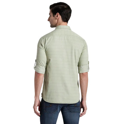 Men Green Slim Fit Print Cotton Full Sleeve Shirts