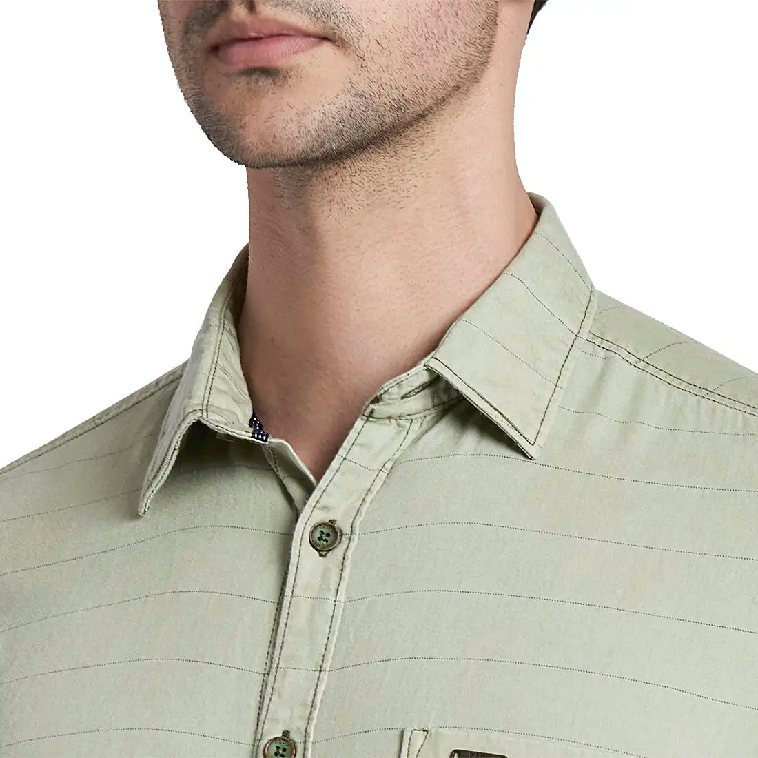 Men Green Slim Fit Print Cotton Full Sleeve Shirts