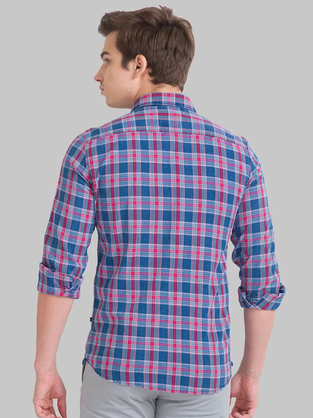 Men Red Slim Fit Checks Cotton Full Sleeve Shirts