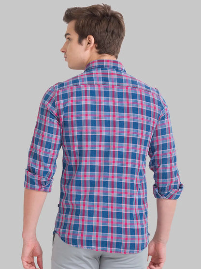 Men Red Slim Fit Checks Cotton Full Sleeve Shirts