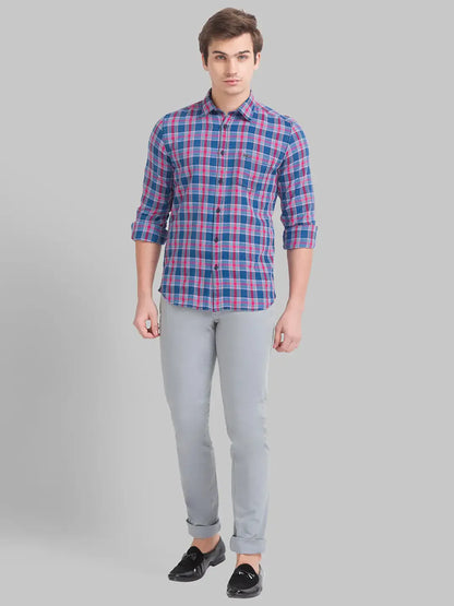 Men Red Slim Fit Checks Cotton Full Sleeve Shirts