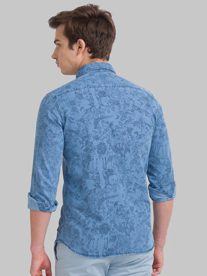 Men Blue Slim Fit Print Cotton Full Sleeve Shirts