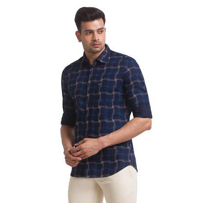 Men Blue Slim Fit Print Cotton Full Sleeve Shirts