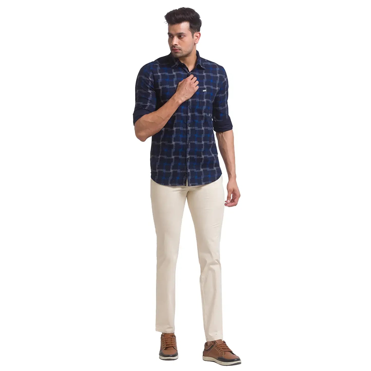 Men Blue Slim Fit Print Cotton Full Sleeve Shirts