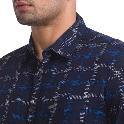 Men Blue Slim Fit Print Cotton Full Sleeve Shirts