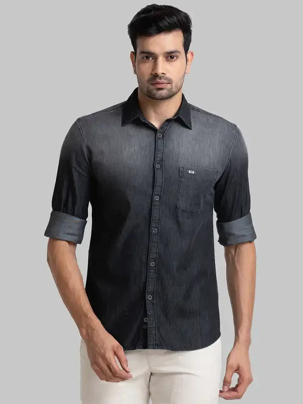 Men Black Slim Fit Solid Cotton Full Sleeve Shirts