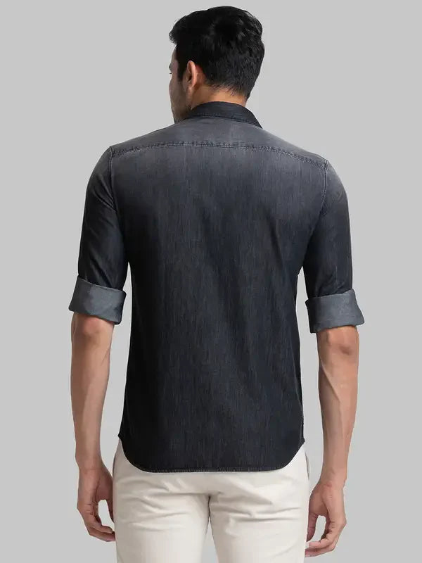 Men Black Slim Fit Solid Cotton Full Sleeve Shirts