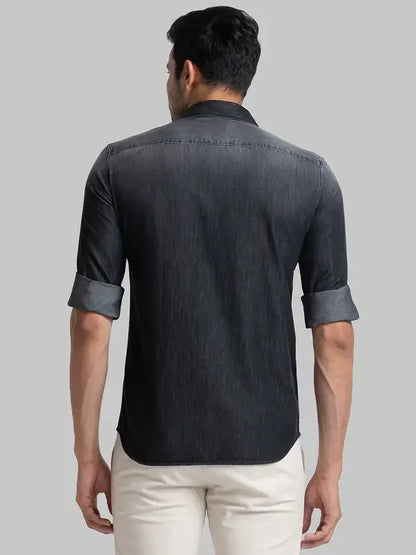 Men Black Slim Fit Solid Cotton Full Sleeve Shirts