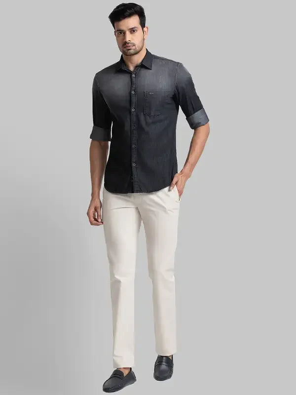 Men Black Slim Fit Solid Cotton Full Sleeve Shirts