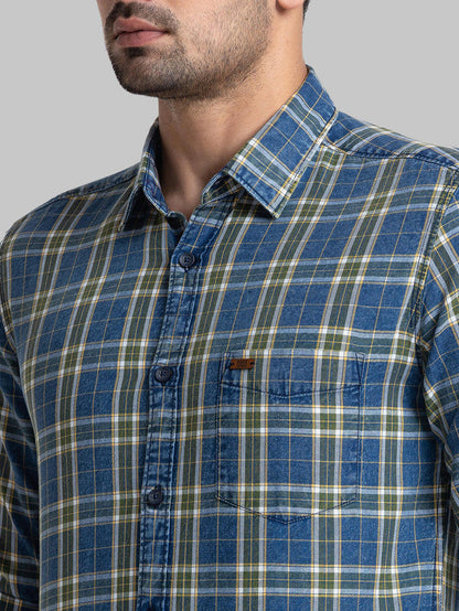 Parx Blue Checks Slim Fit Full Sleeve Cotton Shirt