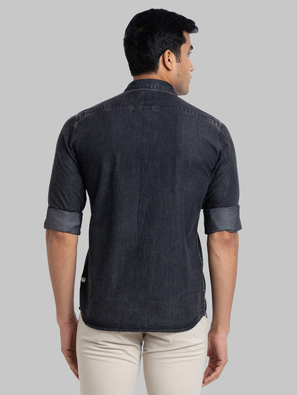 Parx Black Solid Slim Fit Cotton Casual Shirt