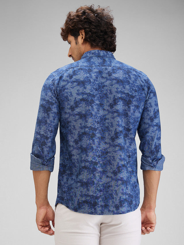Parx Blue Printed Slim Fit Cotton Casual Shirt
