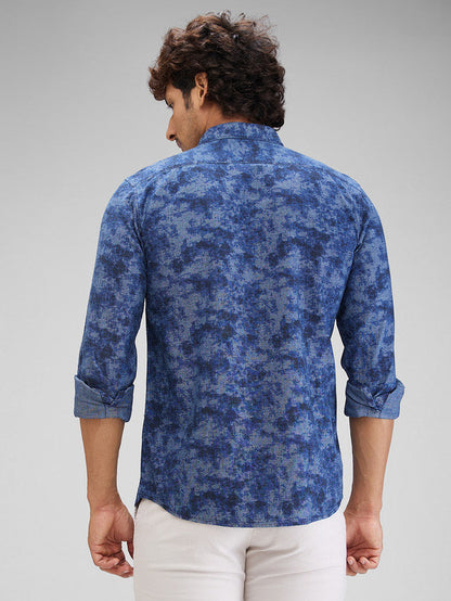 Parx Blue Printed Slim Fit Cotton Casual Shirt