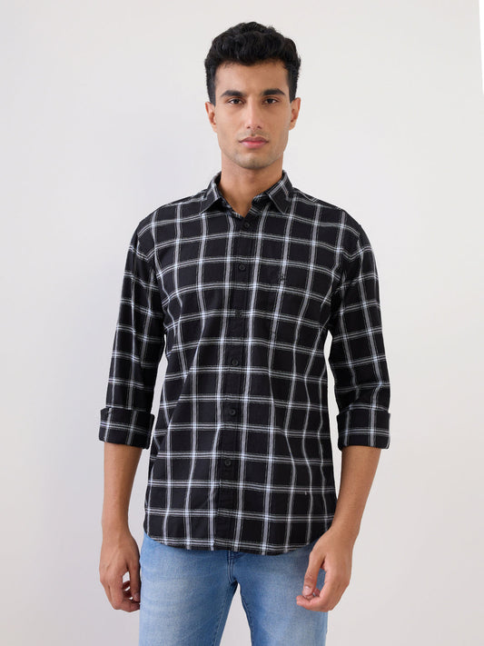 Parx Men Black Checks Slim Fit Cotton Full Sleeve Casual Shirt