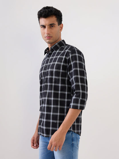 Parx Men Black Checks Slim Fit Cotton Full Sleeve Casual Shirt