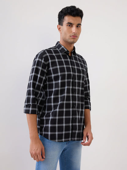 Parx Men Black Checks Slim Fit Cotton Full Sleeve Casual Shirt