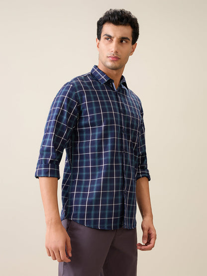 Parx Men Blue Checks Slim Fit Cotton Casual Shirt
