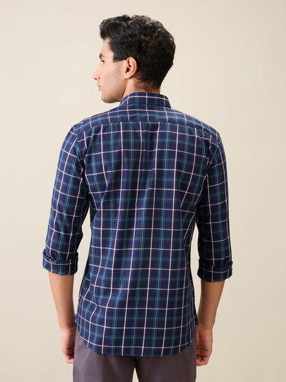 Parx Men Blue Checks Slim Fit Cotton Casual Shirt