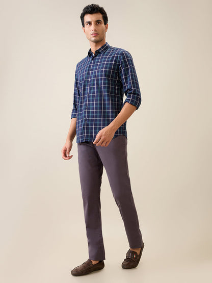 Parx Men Blue Checks Slim Fit Cotton Casual Shirt