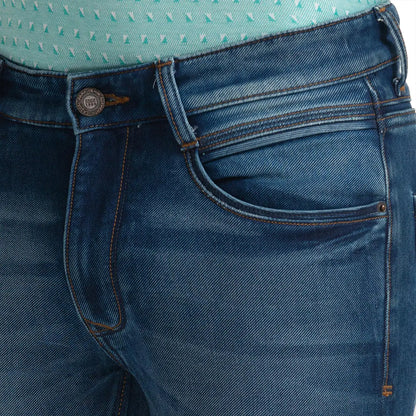 Men Blue Skinny Cropped Fit Plain Cotton Blend Jeans