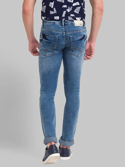 Men Blue Slim Tapered Fit Twill Cotton Blend Jeans
