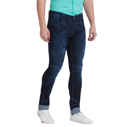 Men Blue Skinny Cropped Fit Twill Cotton Blend Jeans