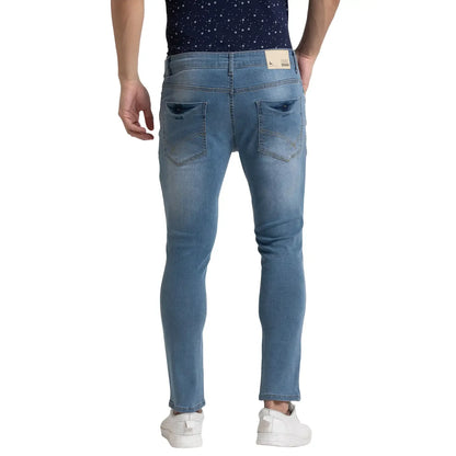 Men Blue Skinny Cropped Fit Twill Cotton Blend Jeans