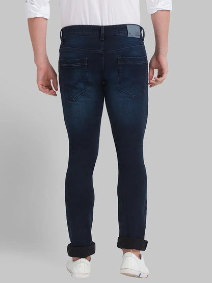 Men Blue Skinny Cropped Fit Dobby Cotton Blend Jeans