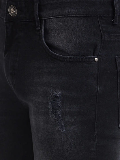 Men Black Skinny Cropped Fit Twill Cotton Blend Jeans