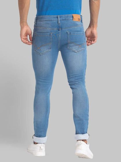Men Blue Skinny Cropped Fit Plain Cotton Blend Jeans