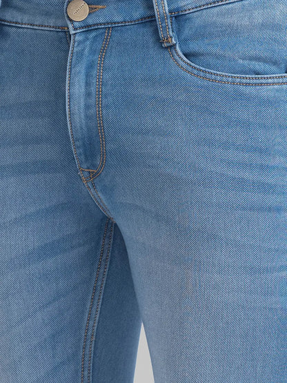 Men Blue Skinny Cropped Fit Plain Cotton Blend Jeans
