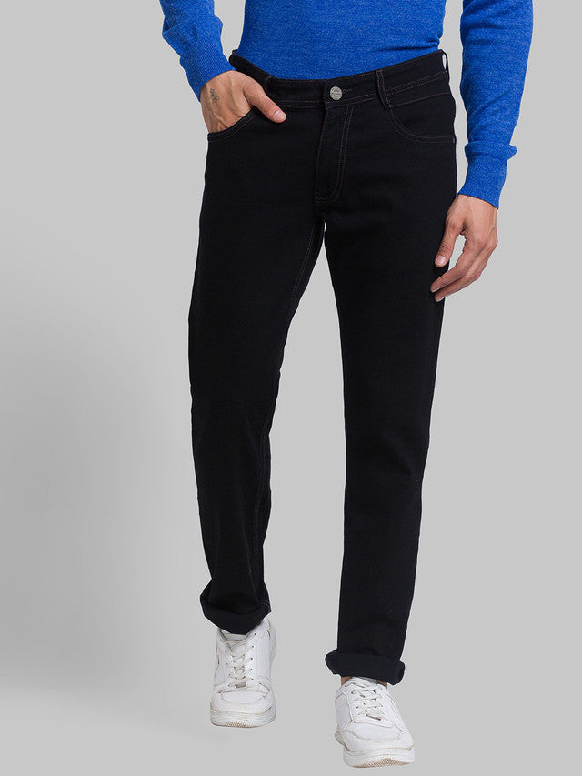 Parx Black Jacquard Slim Tapered Fit Cotton Blend Jeans