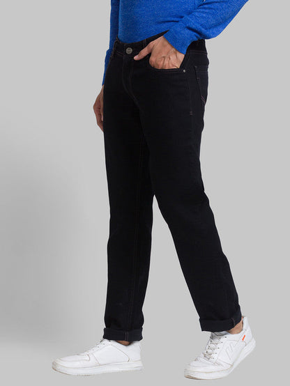 Parx Black Jacquard Slim Tapered Fit Cotton Blend Jeans
