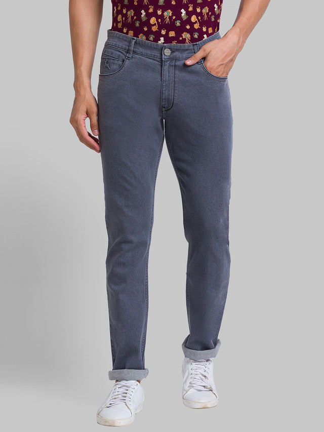 Parx Grey Jacquard Slim Fit Cotton Blend Jeans