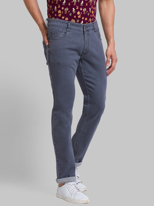 Parx Grey Jacquard Slim Fit Cotton Blend Jeans