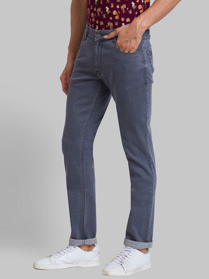 Parx Grey Jacquard Slim Fit Cotton Blend Jeans