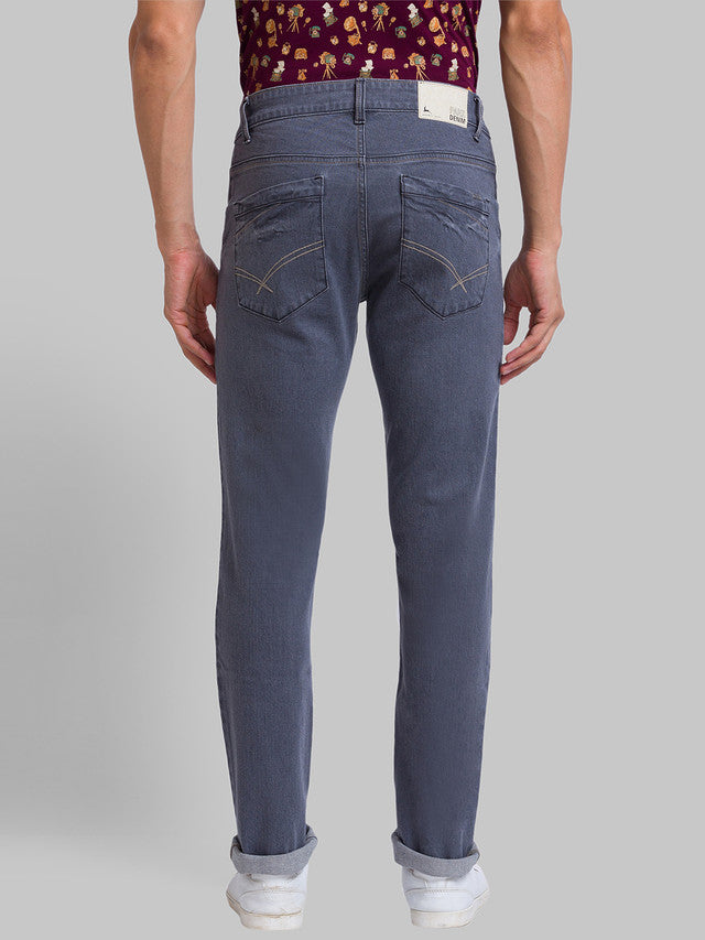 Parx Grey Jacquard Slim Fit Cotton Blend Jeans