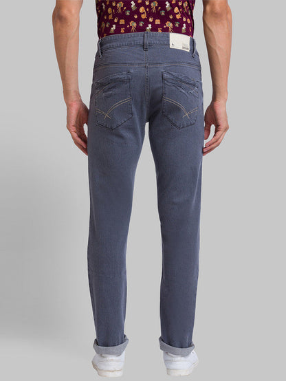 Parx Grey Jacquard Slim Fit Cotton Blend Jeans