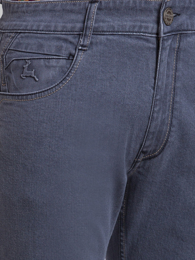 Parx Grey Jacquard Slim Fit Cotton Blend Jeans