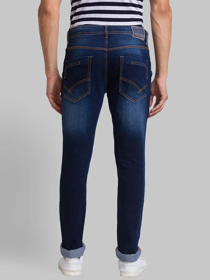Men Blue Skinny Cropped Fit Jacquard Cotton Blend Jeans