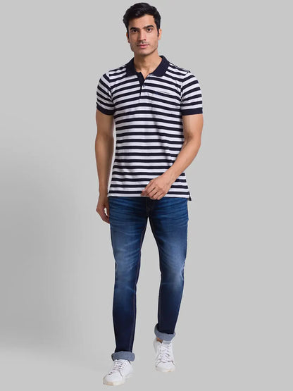 Men Blue Skinny Cropped Fit Jacquard Cotton Blend Jeans