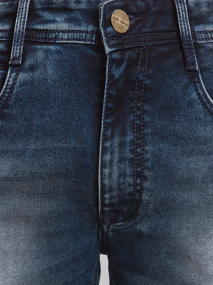 Parx Men Blue Jacquard Slim Tapered Fit Cotton Blend Jeans